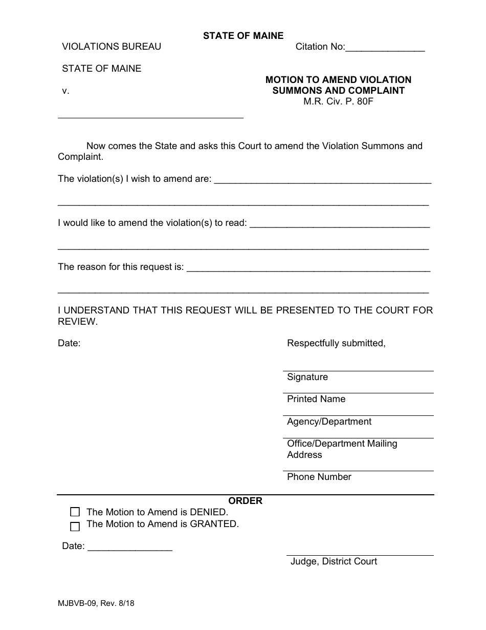 Form MJBVB-09 - Fill Out, Sign Online and Download Fillable PDF, Maine ...