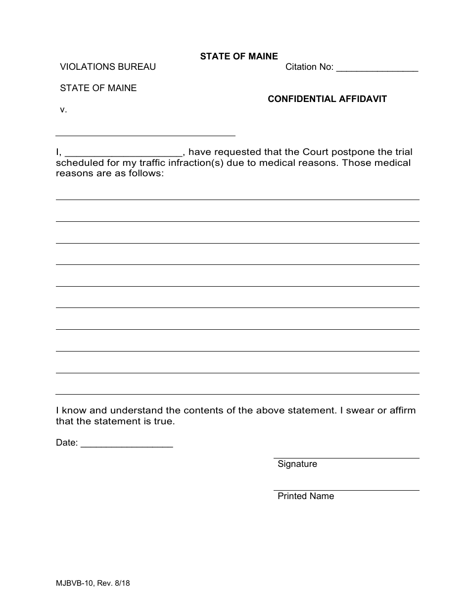 Form MJBVB-10 - Fill Out, Sign Online and Download Fillable PDF, Maine ...