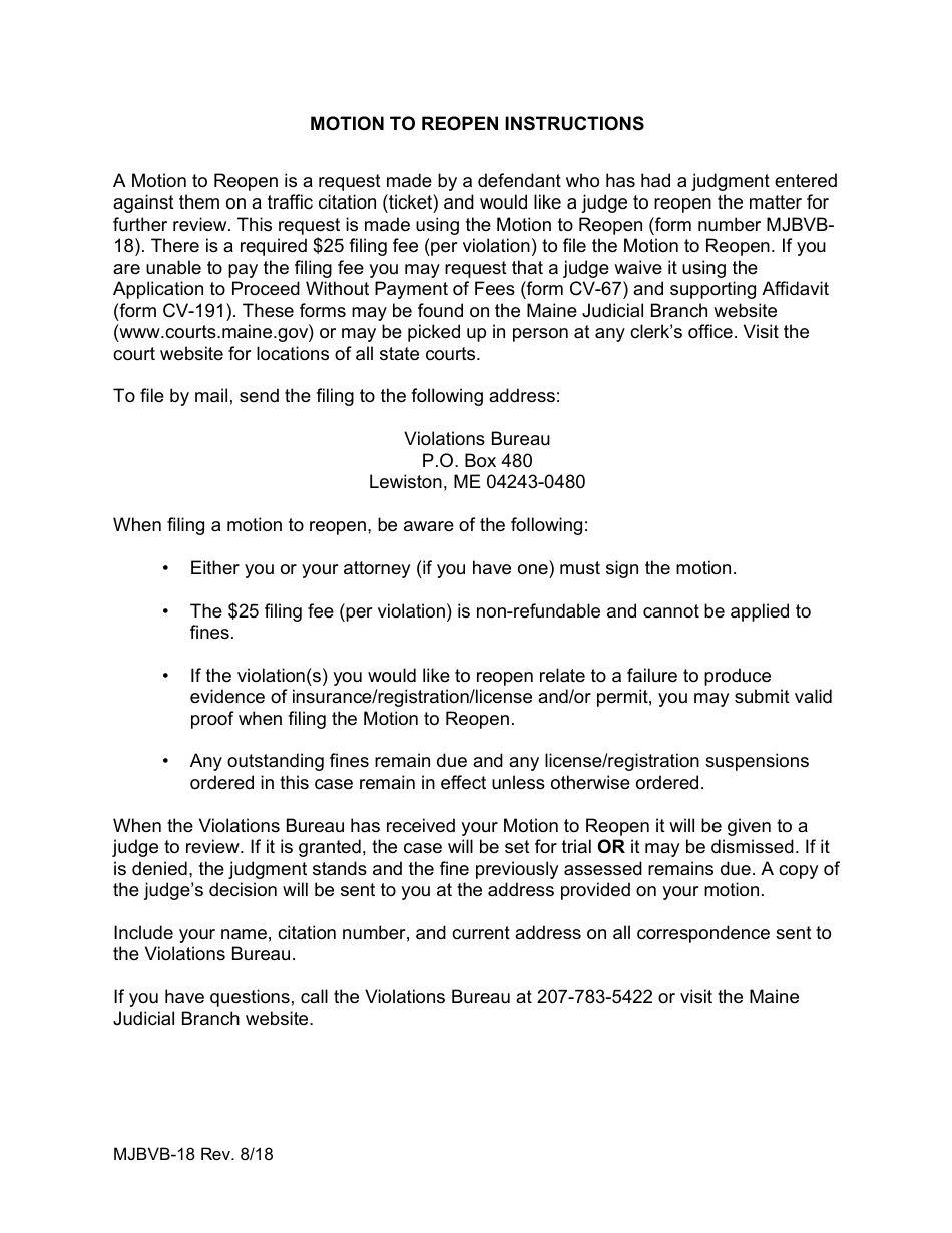 Form MJBVB-18 Motion to Reopen - Maine, Page 3