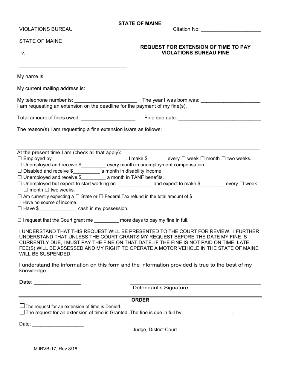 Form MJBVB-17 - Fill Out, Sign Online and Download Fillable PDF, Maine ...