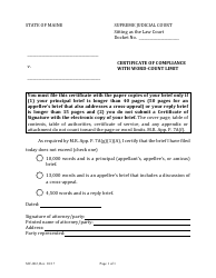 Document preview: Form SJC-002 Certificate of Compliance With Word-Count Limit - Maine