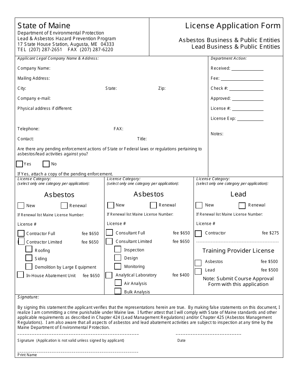 Asbestos or Lead Business License Application Packet - Maine, Page 10