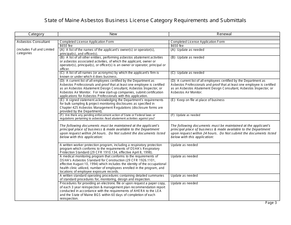 Asbestos or Lead Business License Application Packet - Maine, Page 3