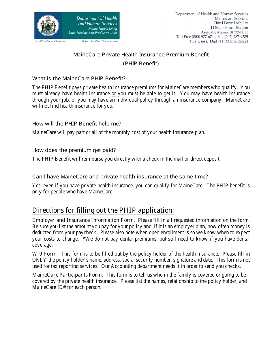 Private Health Insurance Premium (Phip) Application Form - Maine, Page 2