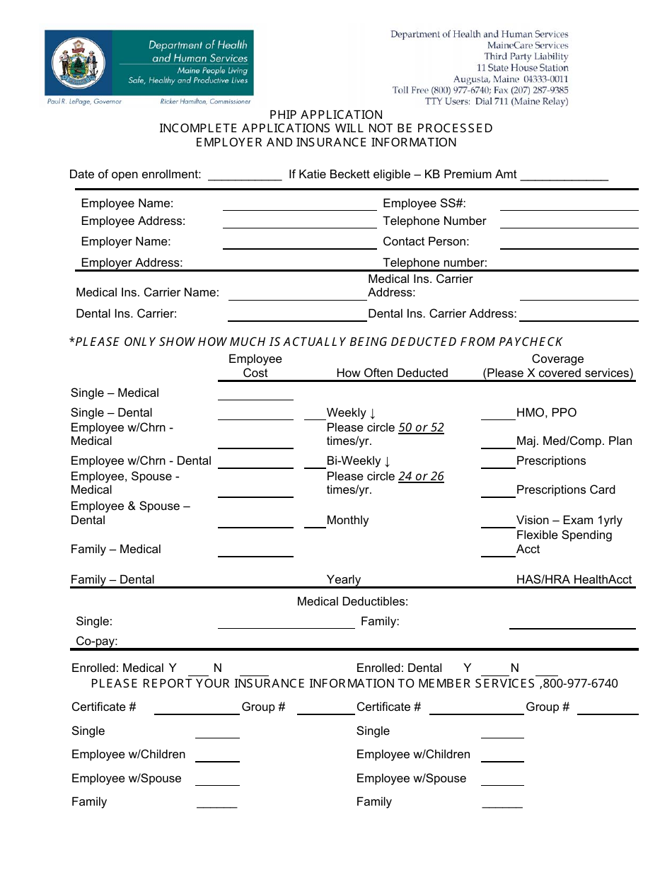 Private Health Insurance Premium (Phip) Application Form - Maine, Page 3