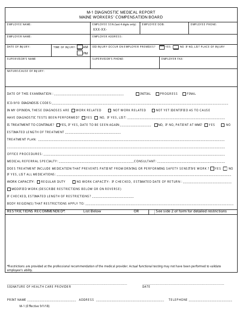 Form M-1 Diagnostic Medical Report - Maine