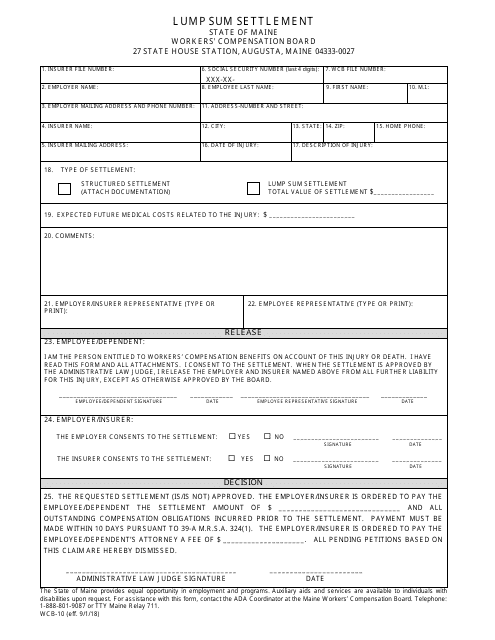 Form WCB-10  Printable Pdf