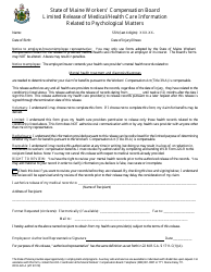 Document preview: Form WCB-220-A Limited Release of Medical/Health Care Information Related to Psychological Matters - Maine