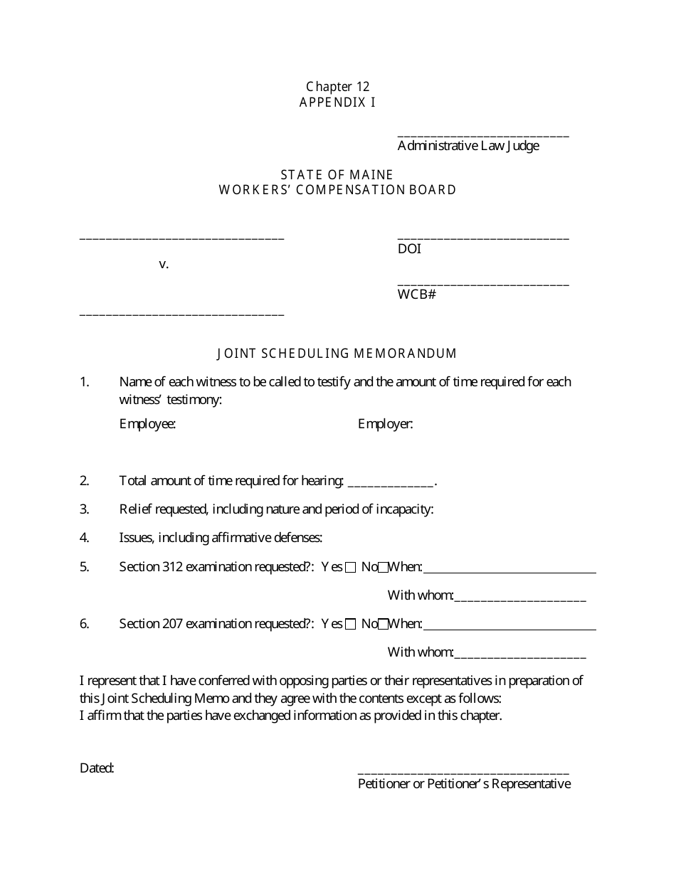 Appendix I Joint Scheduling Memorandum - Maine, Page 1