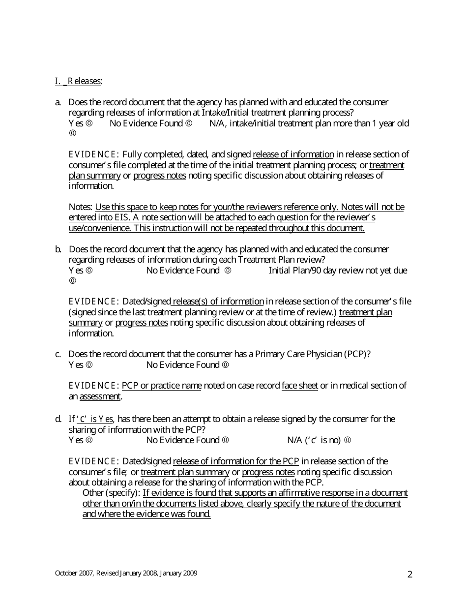Class Member Treatment Planning Review Directions  Evidence - Maine, Page 2