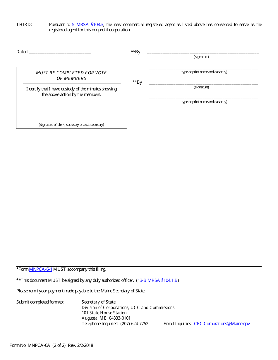 Form MNPCA-6A Restated Articles of Incorporation - Maine, Page 2