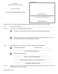 Form MNPCA-6 Articles of Incorporation - Domestic Nonprofit Corporation - Maine