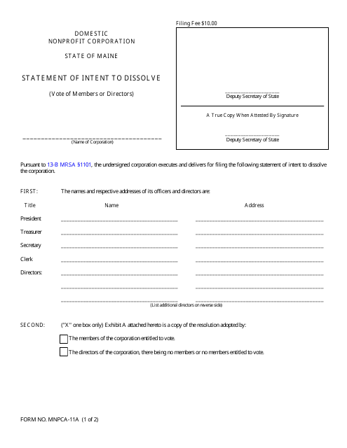 Form MNPCA-11A  Printable Pdf