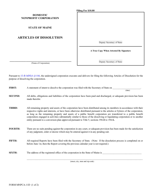 Form MNPCA-11D  Printable Pdf