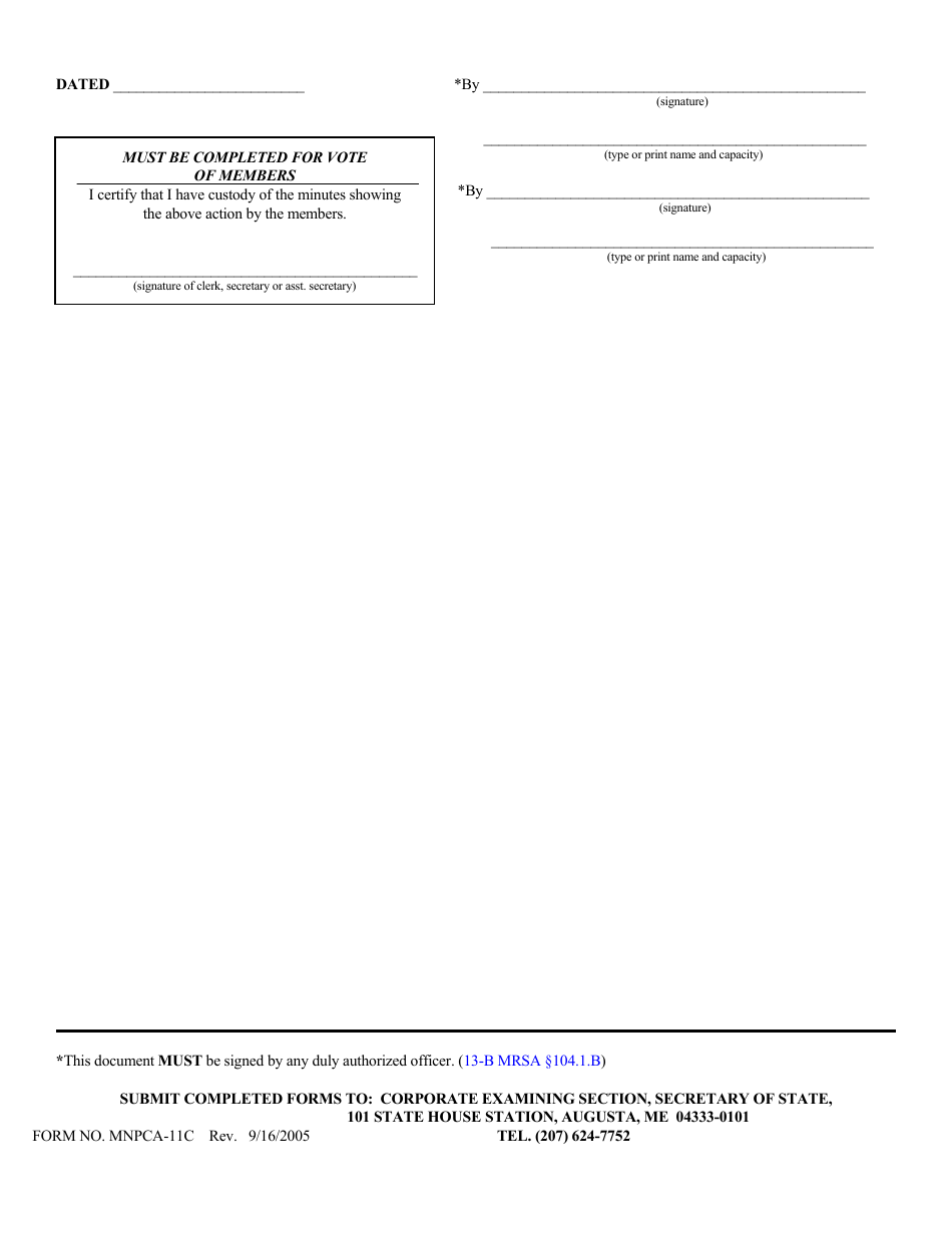 Form MNPCA-11C Statement of Revocation of Voluntary Dissolution Proceedings (Vote of Members or Directors) - Maine, Page 2
