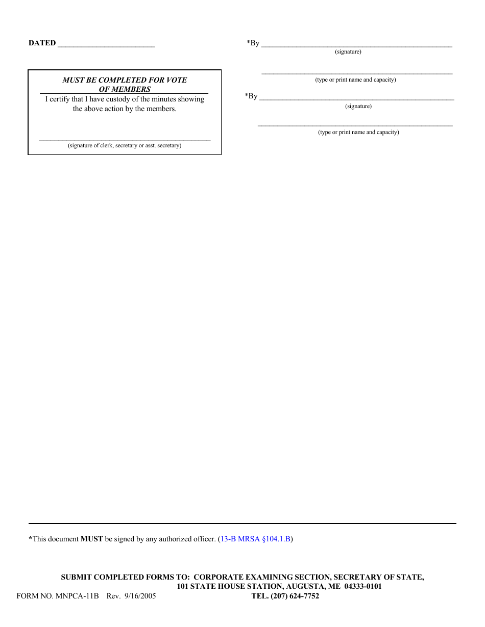 Form MNPCA-11B Statement of Revocation of Voluntary Dissolution Proceedings (Written Consent of Members or Directors) - Maine, Page 2