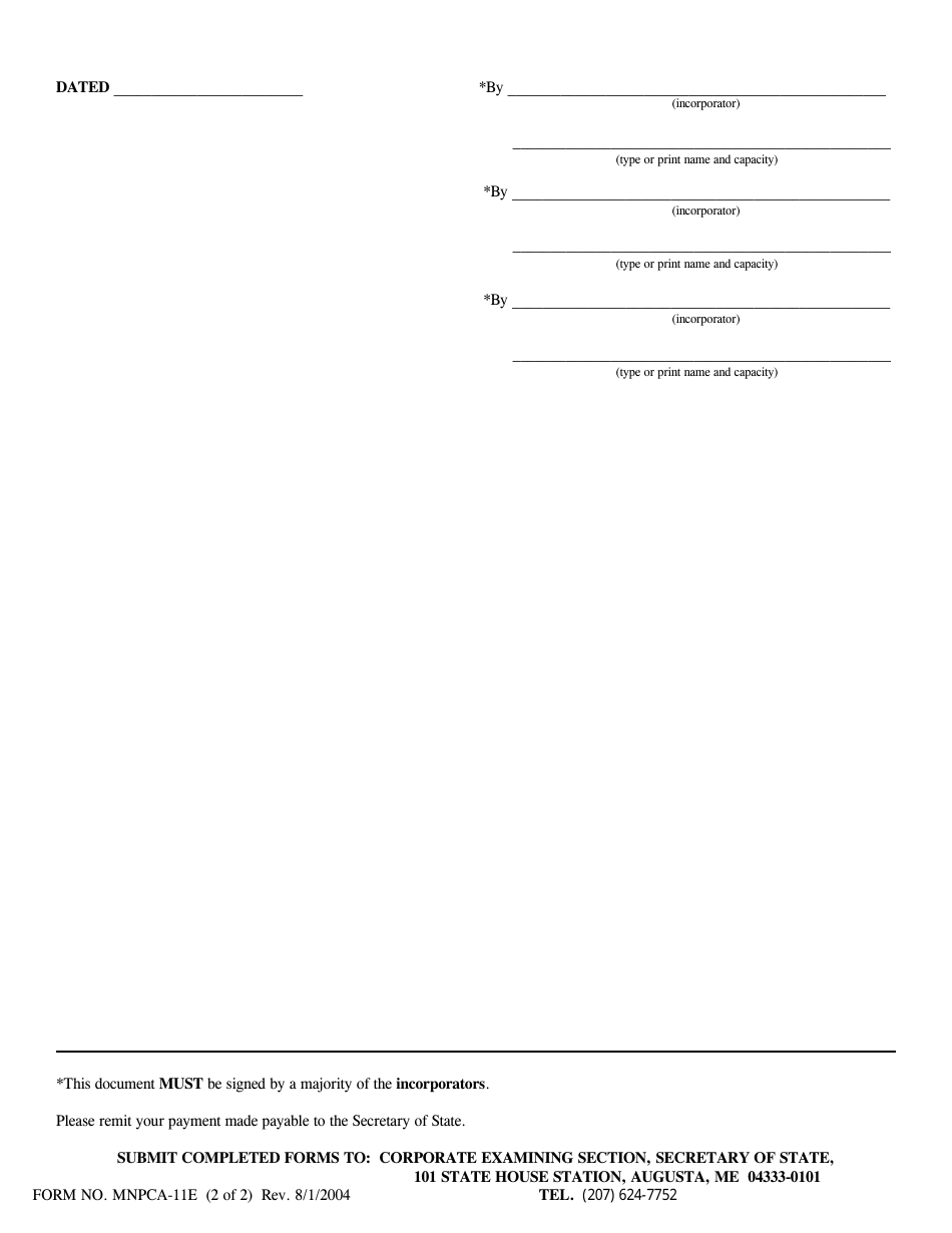 Form MNPCA-11E Voluntary Dissolution by Incorporators - Maine, Page 2