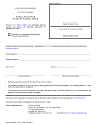 Document preview: Form MLPA-1 Application for Reservation of Name - Maine