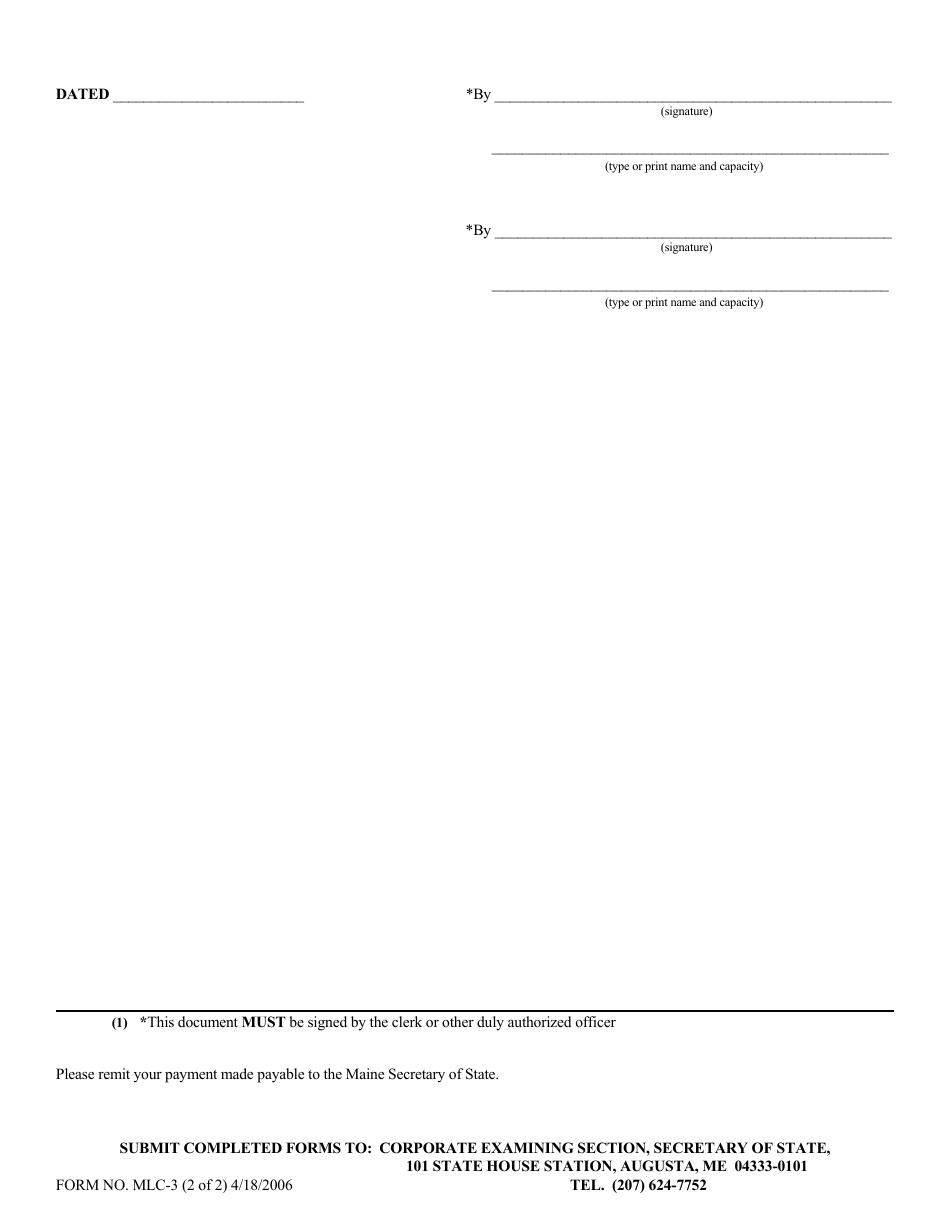 Form MLC-3 Change of Clerk and / or Address - Independent Local Church - Maine, Page 2
