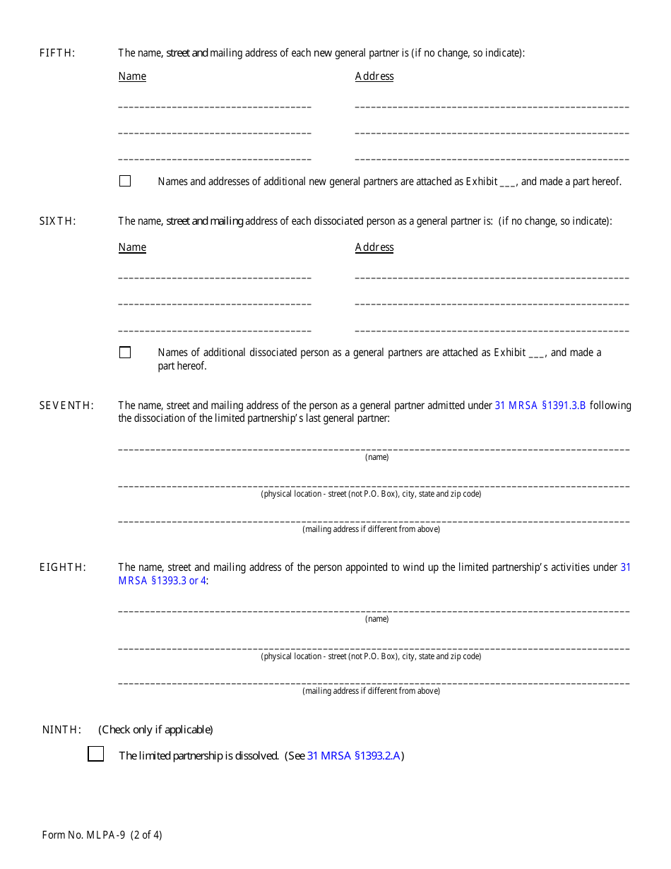 Form MLPA-9 Certificate of Amendment - Maine, Page 2