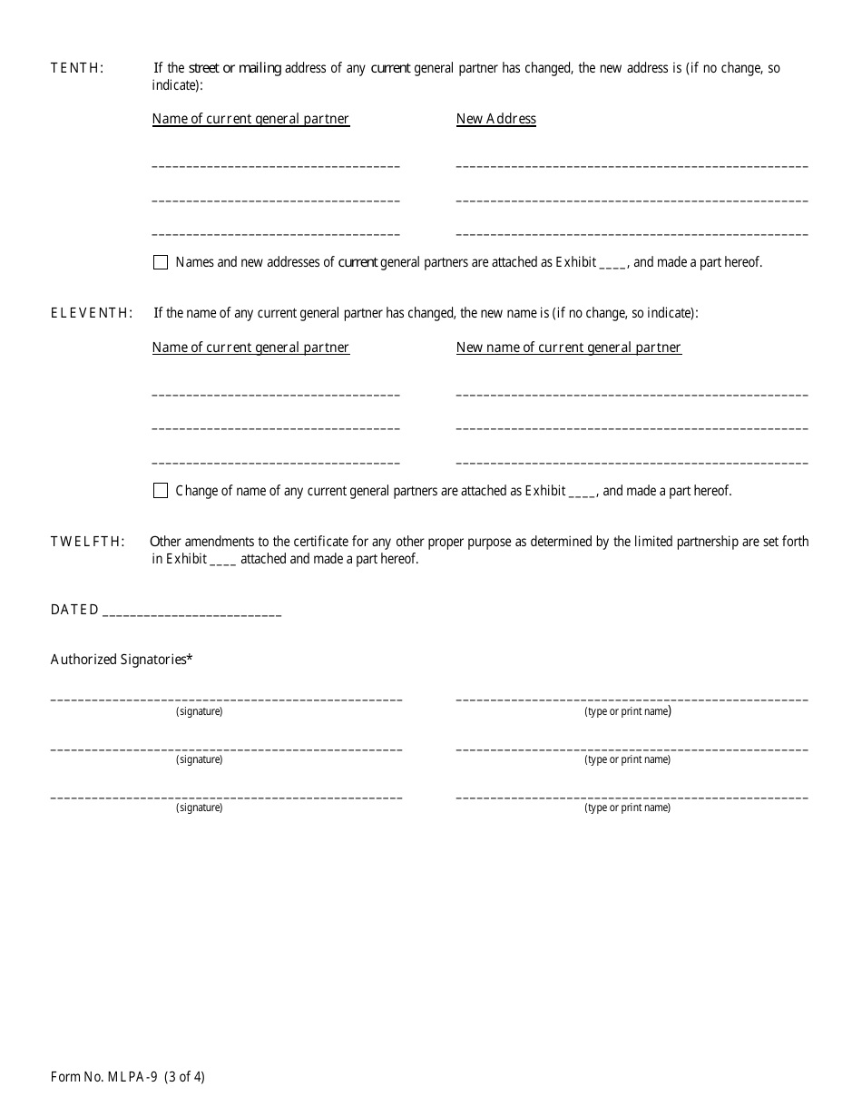 Form MLPA-9 Certificate of Amendment - Maine, Page 3
