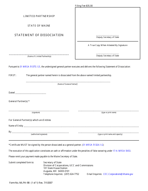 Form MLPA-9B  Printable Pdf