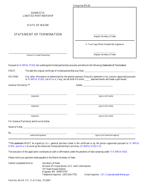 Form MLPA-11C  Printable Pdf