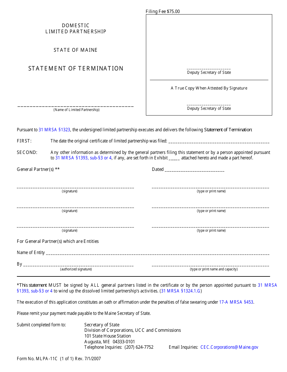 Form MLPA-11C Statement of Termination - Maine, Page 1