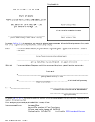 Form MLLC-3A-NCRA Statement of Resignation of Noncommercial Registered Agent (For a Maine or Foreign LLC) - Maine