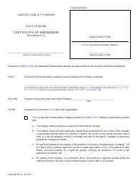 Form MLLC-9 Certificate of Amendment (For a Maine LLC) - Maine