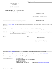Form MLLC-14A Certificate of Resumption (For a Maine LLC) - Maine
