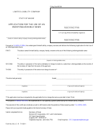 Form MLLC-15 Application for the Use of an Indistinguishable Name - Maine