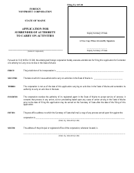 Document preview: Form MNPCA-12B Application for Surrender of Authority to Carry on Activities - Maine