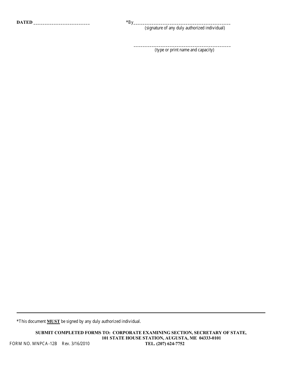 Form MNPCA-12B Application for Surrender of Authority to Carry on Activities - Maine, Page 2