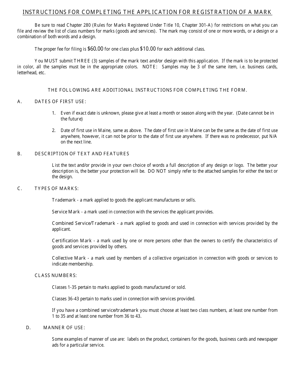 Form MARK-1 Application for Registration of a Mark - Maine, Page 4