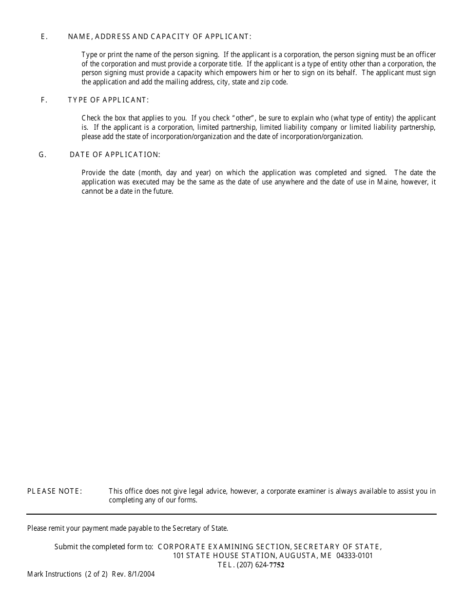 Form MARK-1 Application for Registration of a Mark - Maine, Page 5