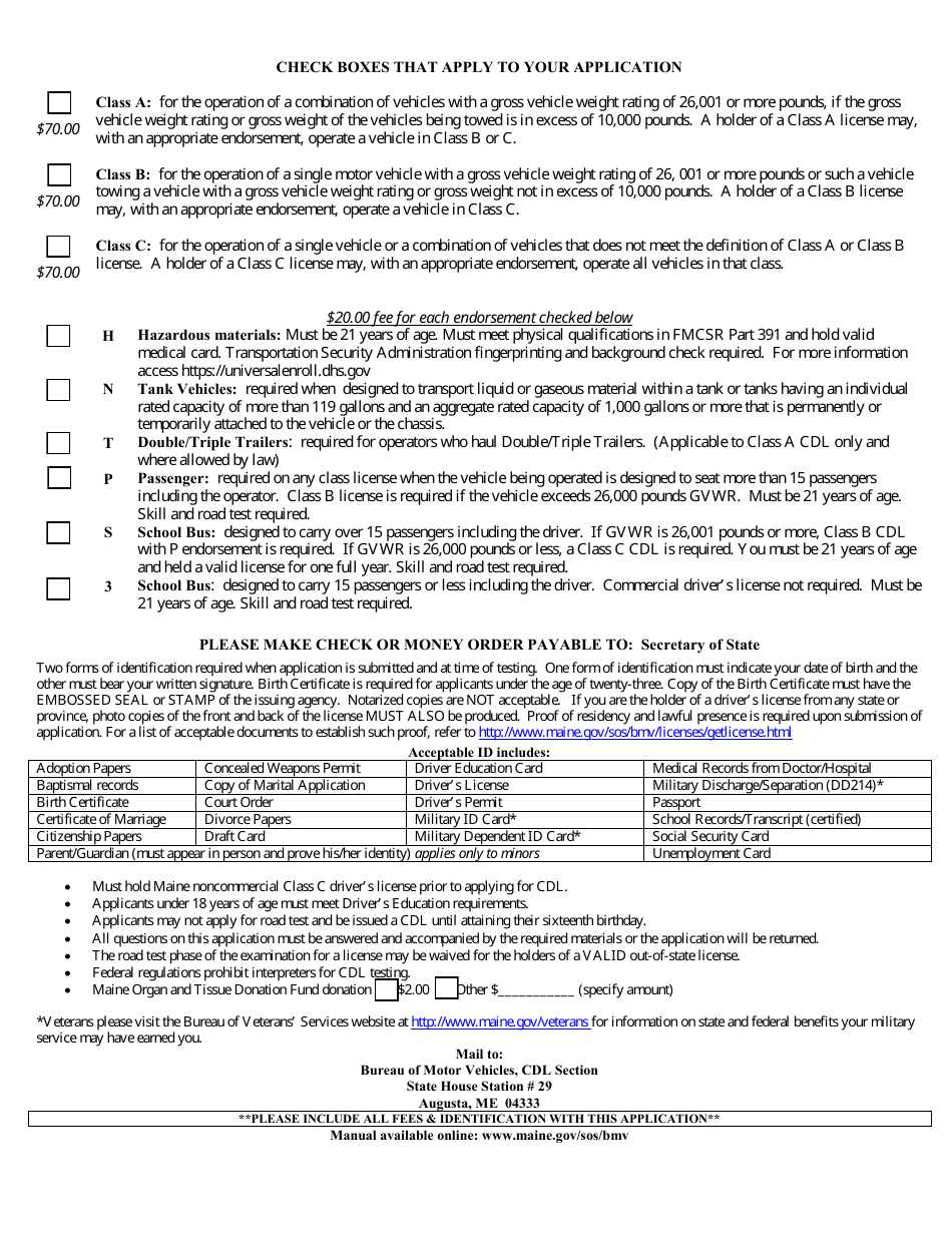 Form MVE-64T Commercial Driver License Application - Maine, Page 2
