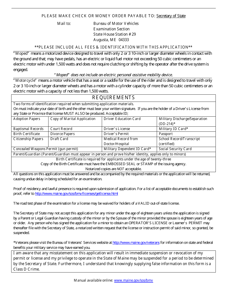 Form MVE-64M Motorcycle or Moped Application - Maine, Page 2