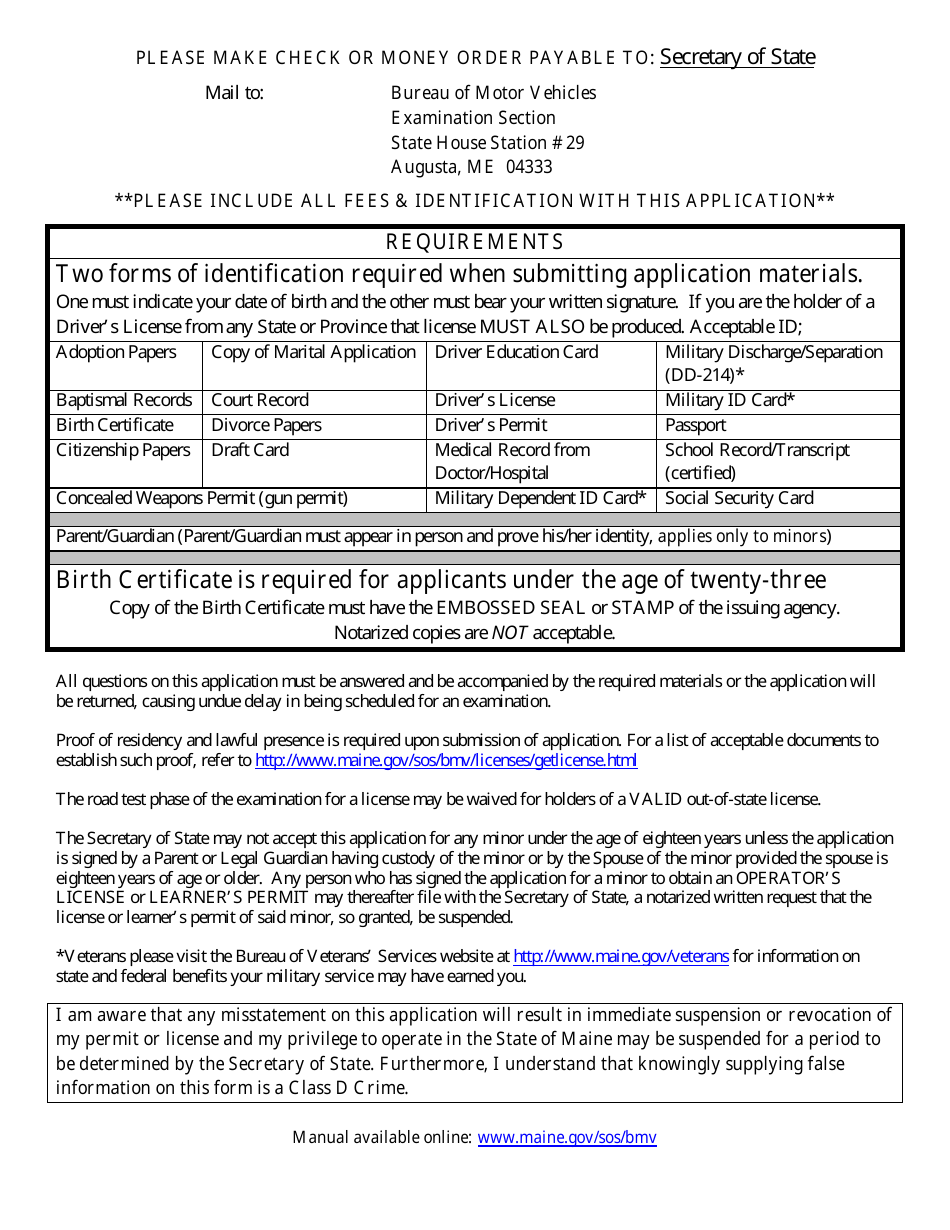 Form MVE-64 Non-commercial Class C Application - Maine, Page 2