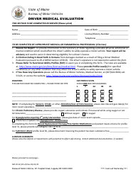 Document preview: Form MD-FR-24 Driver Medical Evaluation - Maine