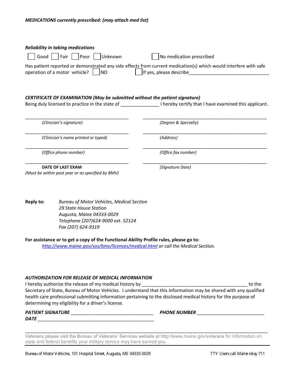 Form MD-FR-24 Driver Medical Evaluation - Maine, Page 2