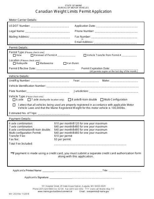 Form MV-203  Printable Pdf