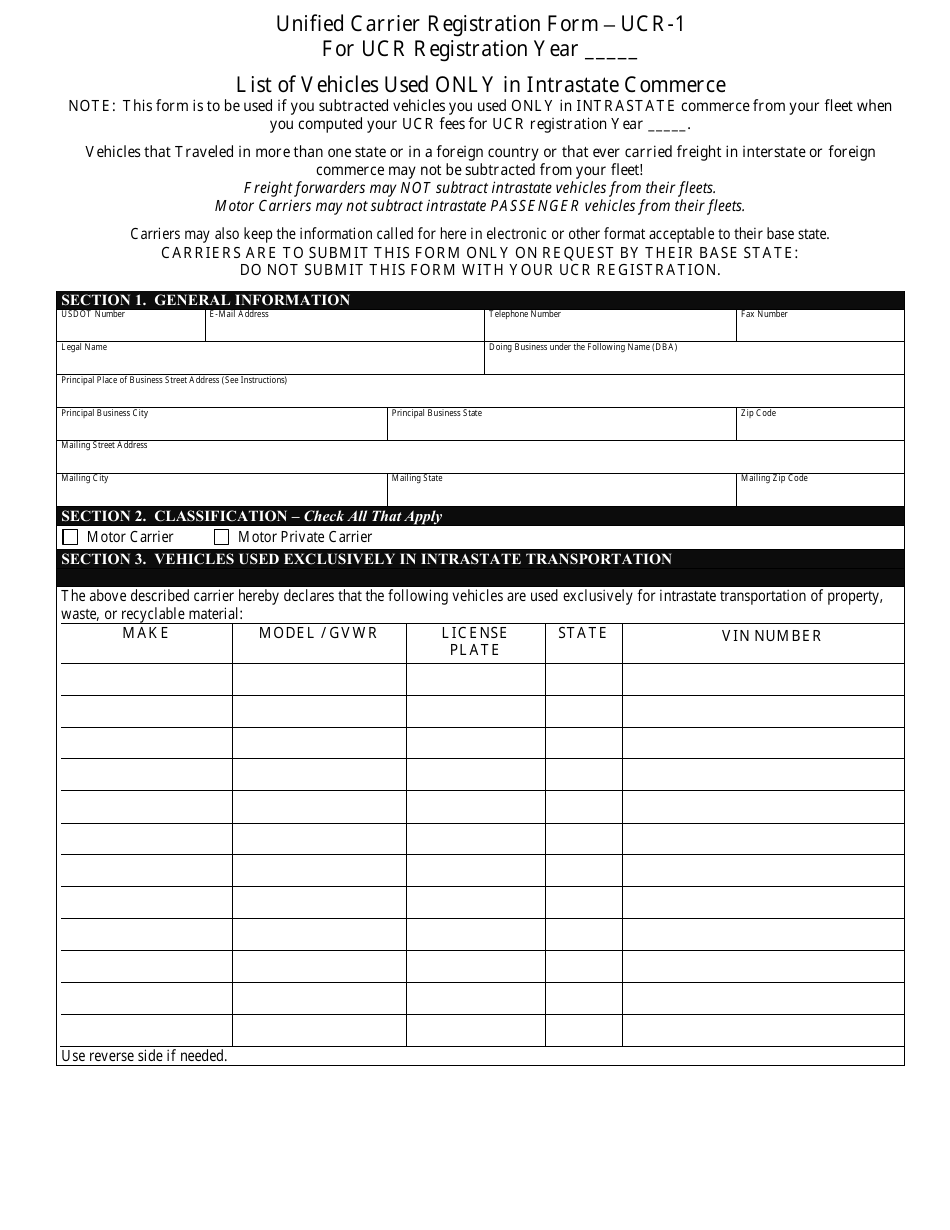 Form UCR-1 Unified Carrier Registration Form - List of Vehicles Used Only in Intrastate Commerce - Maine, Page 1