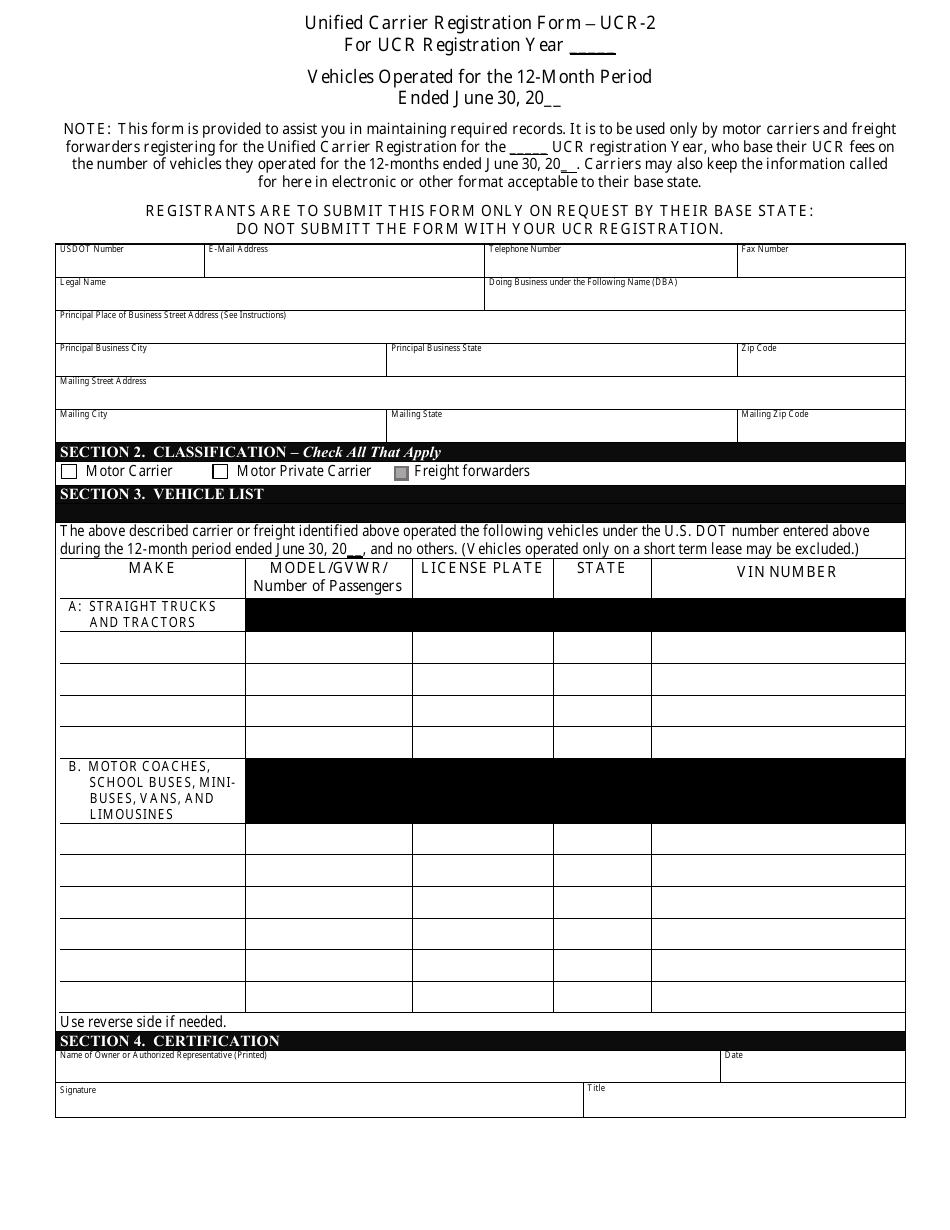 Form UCR-2 Unified Carrier Registration Form - Vehicles Operated for the 12-month Period - Maine, Page 1