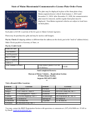 Document preview: Bicentennial Commemorative License Plate Order Form - Maine