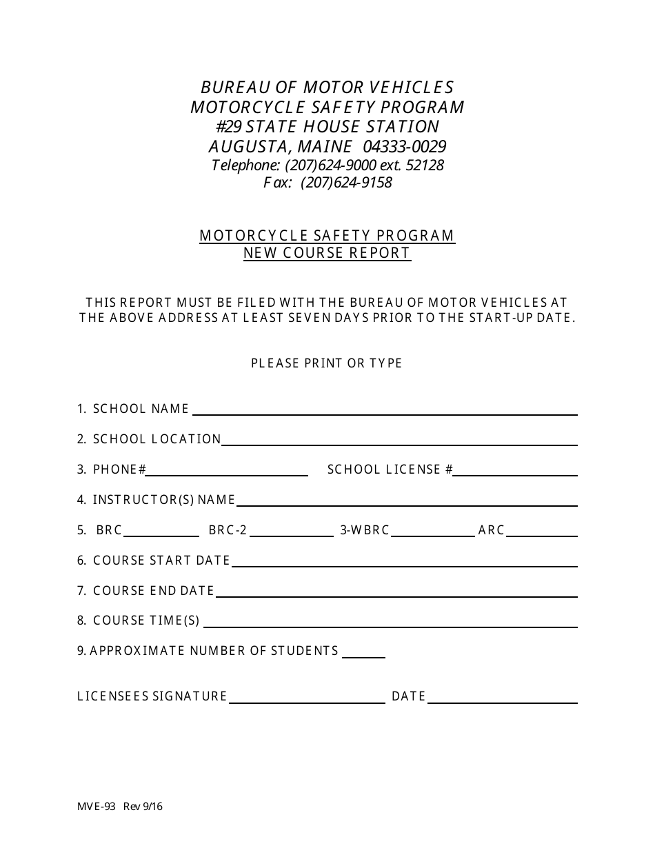 Form MVE-93 - Fill Out, Sign Online and Download Fillable PDF, Maine |  Templateroller
