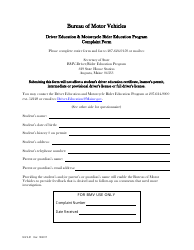 Document preview: Form MVE-91 Driver Education & Motorcycle Rider Education Program Complaint Form - Maine