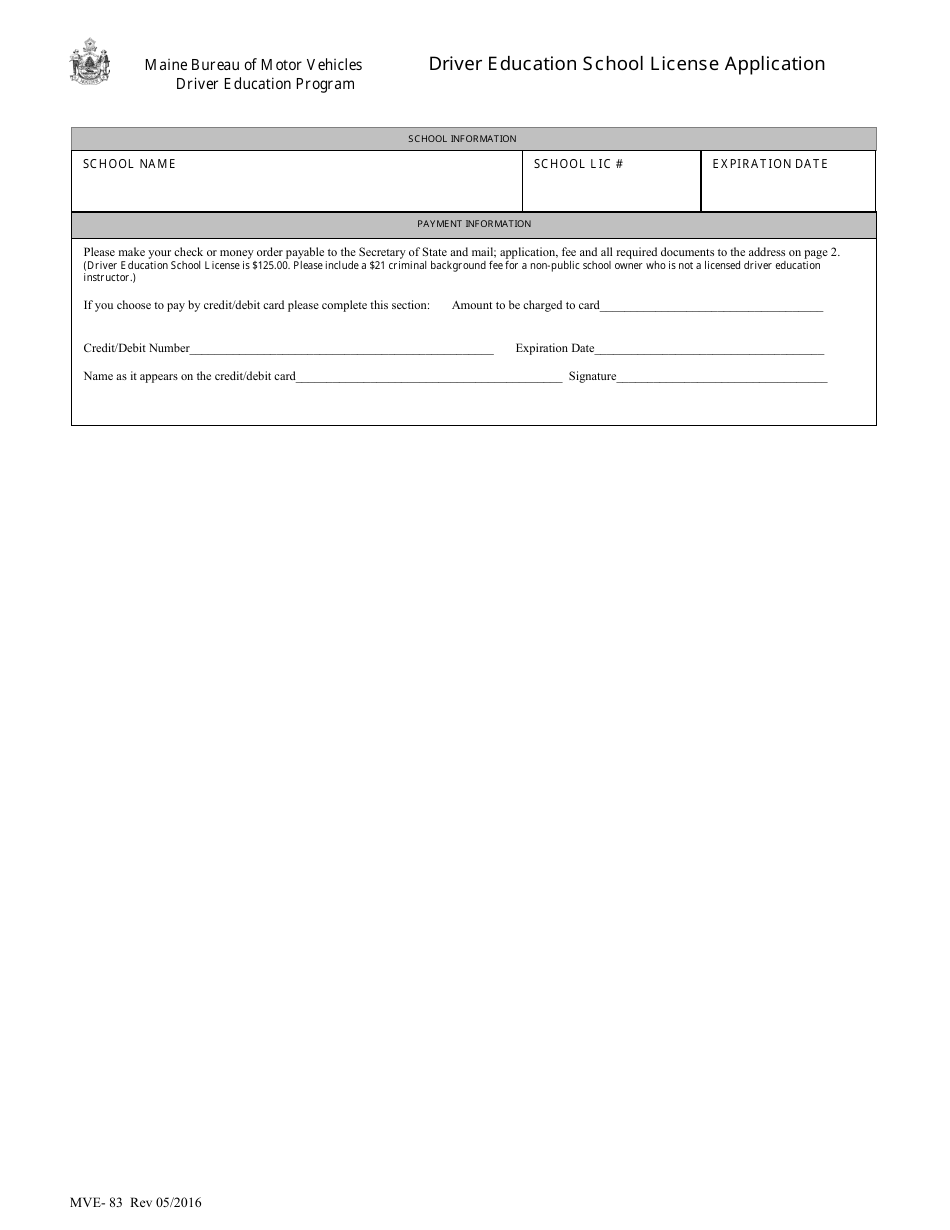 Form MVE-83 Driver Education School License Application - Maine, Page 3