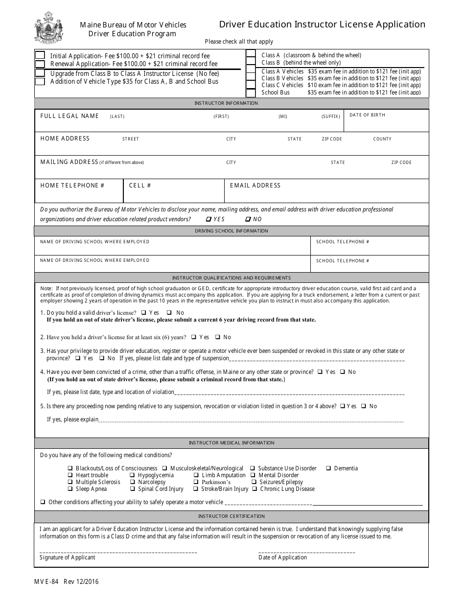 Form MVE-84 - Fill Out, Sign Online and Download Fillable PDF, Maine ...