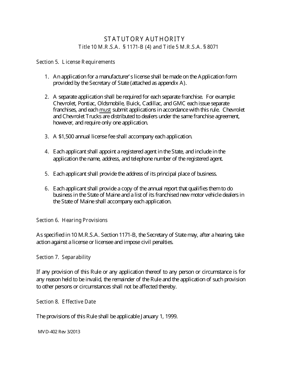 Form MVD-352 Application for Manufacturer License - Maine, Page 3